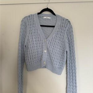 Mango Light Blue Cable Knit Cardigan